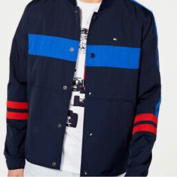 New/Tommy Hilfiger Men's/TH Logo Coach Colorblocked Track Jacket】Navy /Large - Picture 10 of 13